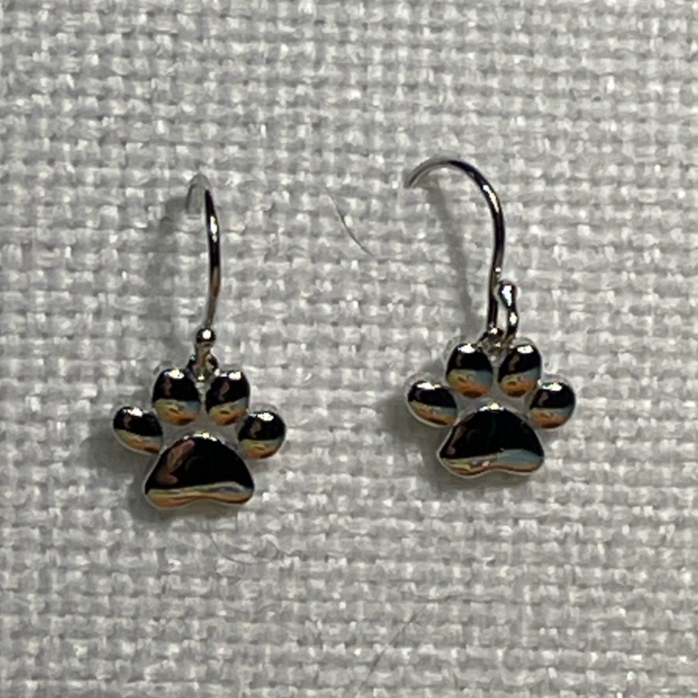 Sterling Silver 925 Dog Paw Drop Hook Earrings